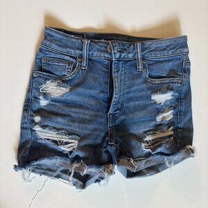 American Eagle Distressed Denim Shorts | Medium Wash Stretch | Size 2
